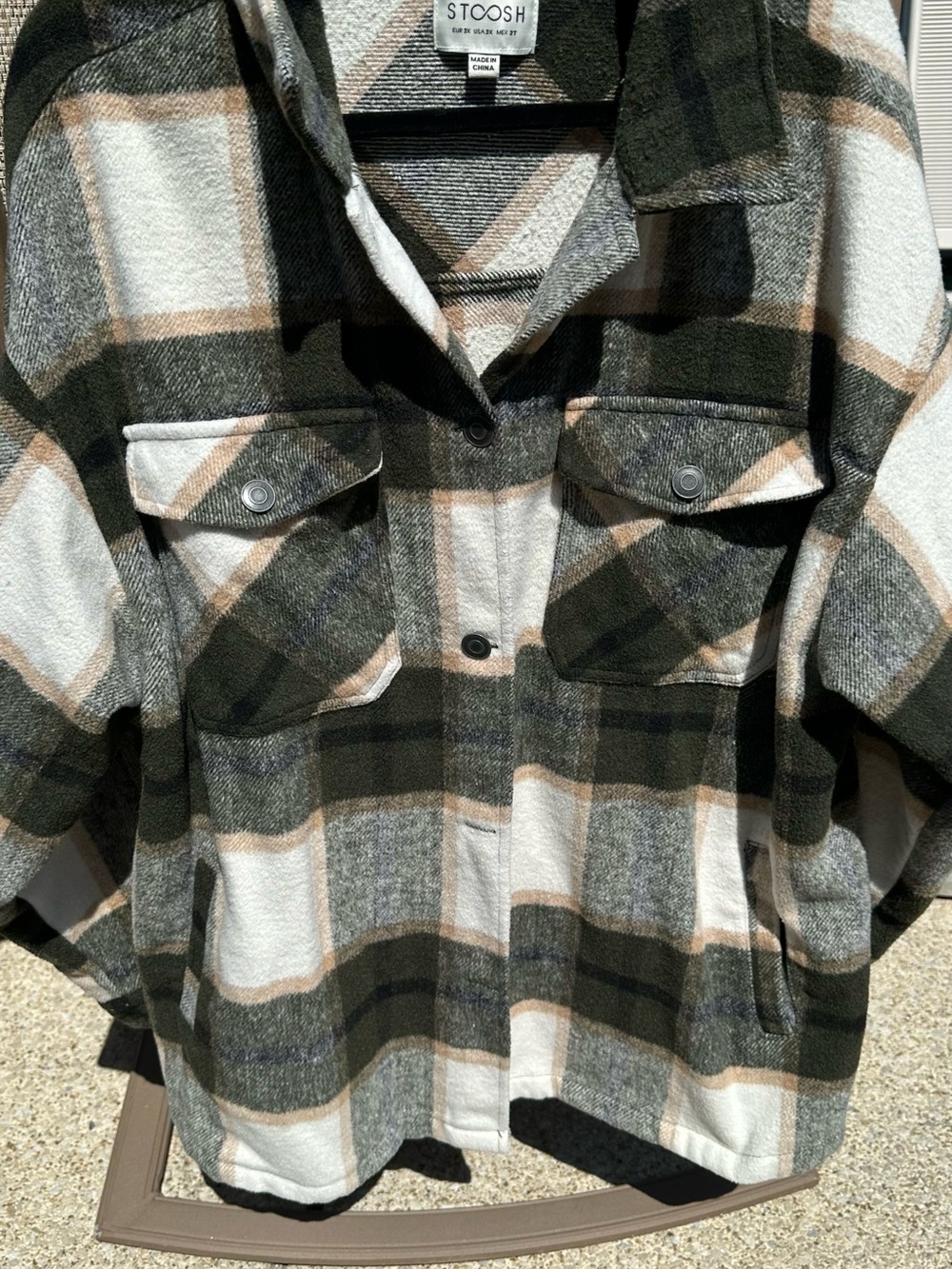 Stoosh Black, Cream & Tan Plaid Shacket with Front Pockets